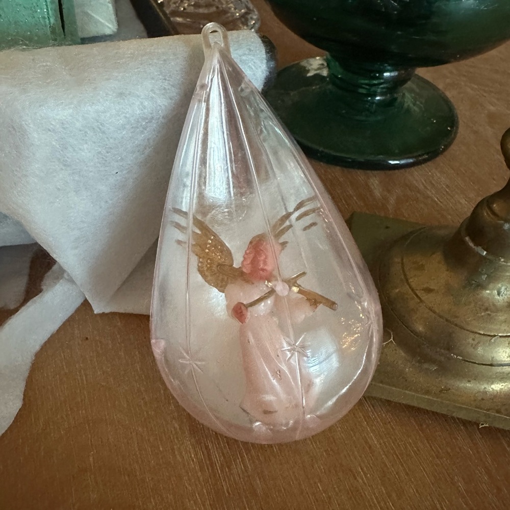 Vintage jewel brite ornaments pink with angel shatter proof